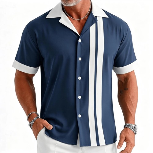 Mens retro bowling shirt short - bowling,