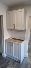 Ex display kitchen base and wall unit solid wood matt painted finish.