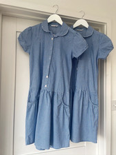 2 x M&S blue gingham school dresses 12 years