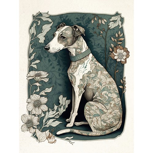 Whippet dog floral - dog, fur