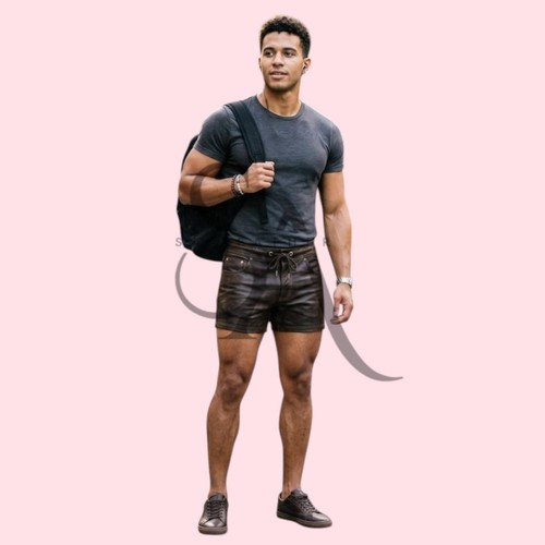 Men real leather shorts - leather,