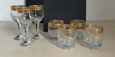 Set Seven 24ct gold filigree band wine & tumbler drinks glasses