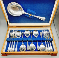 Vintage Art Deco Silver Plated EPNS Dessert Set & Pastry Cake Forks In Deco Case