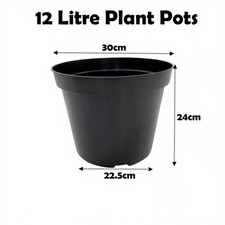 12 Litre Black Plant Pots Plastic Round Flower Pot L LT High Quality Moulded