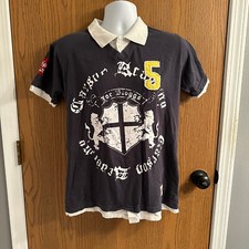 Used Joe Bloggs Short Sleeve V Neck Polo Graphic Embroidered Shirt Small