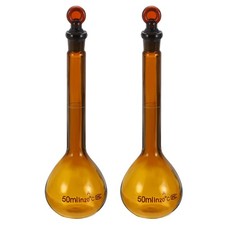 50ml 2Pcs 3.3 Borosilicate Glass Volumetric Flask with Glass Stopper, Amber