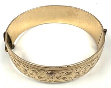 Vintage 9ct Rolled Gold Metal Core Scroll Motif Hinged Bangle 42.4g - PL3447