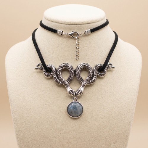 Double snake necklace - snake, blue