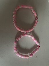 Set of 2 Pink Clay Bead Bracelet, One Slightly Bigger