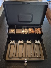 HAITRAL Metal Cash Box with Money Tray and Lock, Black Cash Box with Key