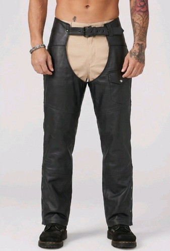 Hwk leather motorcycle chaps - leather,