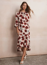 BNWOT/label Mint Velvet Neutral Floral Midi Dress, Size 12, RRP £199