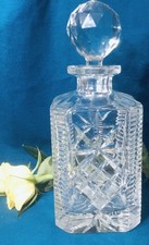 Vintage Heavy Lead Crystal Cut Glass Square Whisky Decanter excellent condition 