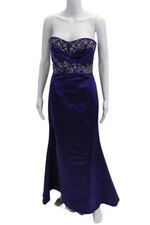 Reem Acra Womens Back Zip Strapless Crystal Satin Gown Deep Purple Silk Size 6