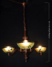 chandelier rare Edwardian C1910 bronze 3 swan neck arms original art deco shades