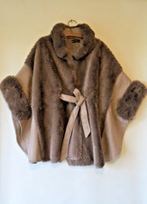 BNWT Frank Usher Ribbed Faux Fur Trim Belted Cape , One Size