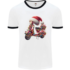 Christmas Scooter Xmas Hat MOD Moped Mens Ringer T-Shirt