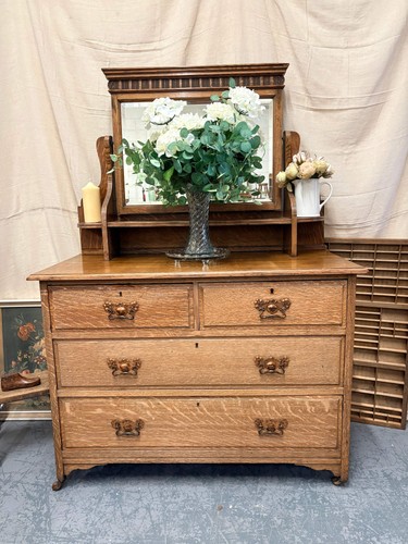 Antique edwardian oak dressing - edwardian,