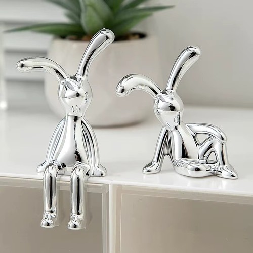2pc silver rabbit - rabbit, statue