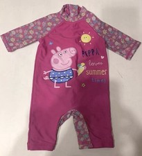 Girls Chainstore Peppa Pig Cerise Pink Flower UV Suit - 3-6 Months