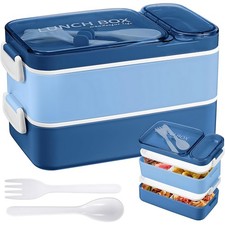 Layered Packed Lunch box 1600ml Bento Meal Prep Kids Adults Fork & Spoon Sauce