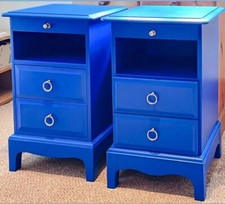 Matched Pair Of Stag Minstrel Moroccan Blue Bedside Cabinets Drawers And Shelf