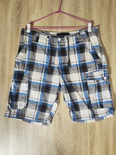O'Neill Mens Plaid Cargo Shorts Size 34 Blue White Black Boardwalk Casual