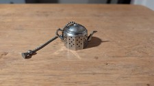 Vintage Old Antique Silver Metal Small Tea Pot With Chain 