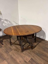 Vintage Oak Gateleg Dining Table On Barley Twist Supports