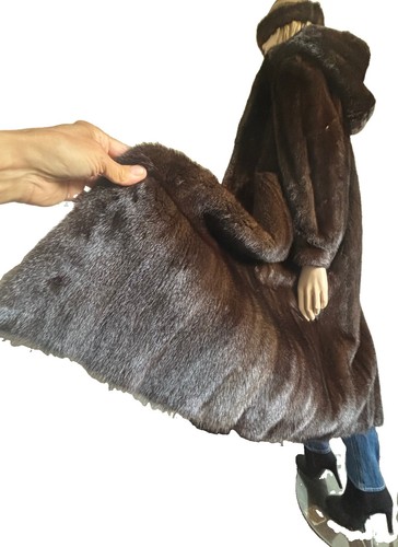 Real fur coat dark brown - dark, mink