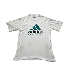 Adidas Equipment T Shirt Medium Vintage 90s White Short Sleeve Turquoise Print