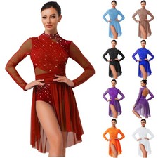 UK Women's Lyrical Dance Costume Glittery Leotard Modern Contemporary Dancewear
