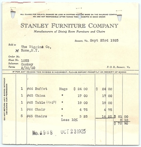 1925 stanley furniture - stanley, co
