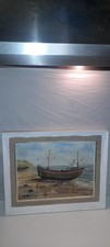 Seascape Oil on Canvas of Fishing Boat At Hastings Large Framed Signed