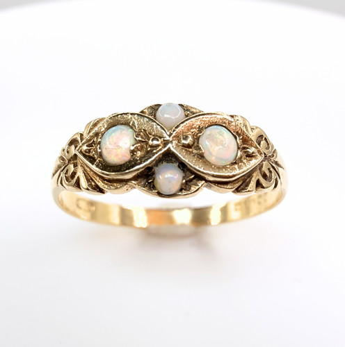 9ct gold vintage ornate - ornate, opal