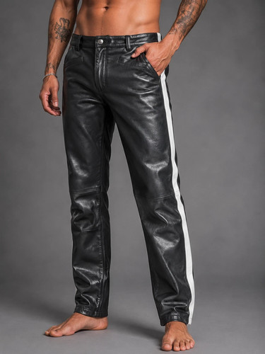 Men black leather pants - men's,