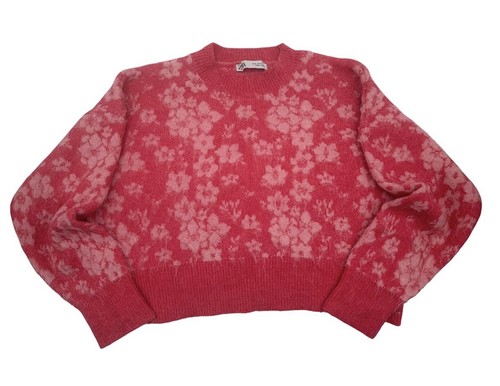 Zara pink floral fluffy knit - zara,