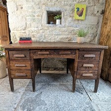 1940s Mid Century Oak Desk - Plank Top - 5FT - Military/ Teachers/ Office