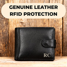 Personalised RFID Blocking Mens Genuine Black Leather Wallet Men Coin Purse UK