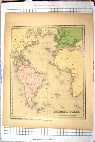 Antique old print map atlantic - old,