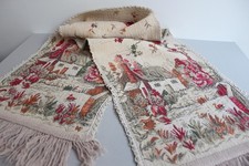 Vintage tapestry Table Runner pastoral Tassel Floral Cottage  antique dresser