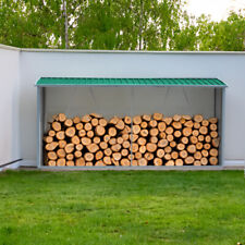 Large 335cm Green Garden Cabin House Log Firewood Shed Galvanized Tools Storage