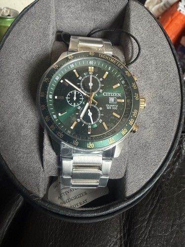 Citizen men silver green - men's,