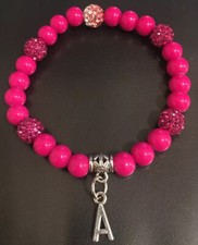 Womens Hot Pink Stretch Bracelet, Bling Rhinestones, Custom Silver Letters/Name