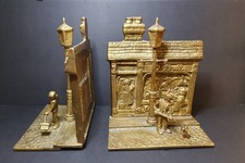 Vintage Brass Bookends D Bull Butchers Shop Victorian Scene Cobbled Street Rare