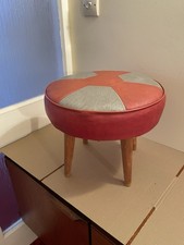 VINTAGE MID CENTURY MODERN POUFFE FOOT STOOL WHICH HAS SOLID BEECH WOOD LEGS