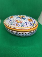 Augusta deruta italian art pottery lidded floral design dish / box 15cm x 12cm