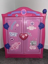 BAB Build A Bear Workshop Pink Wardrobe  With Rail, Shelves, Draw & Hangers