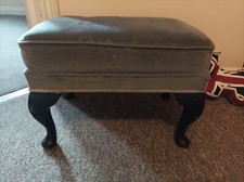 A Vintage Distressed Genuine Material Upholstered Ottoman /Low Stool Light Blue