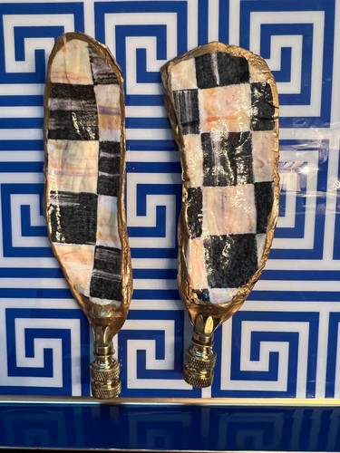 Oyster shell decoupaged lamp - decoupaged,